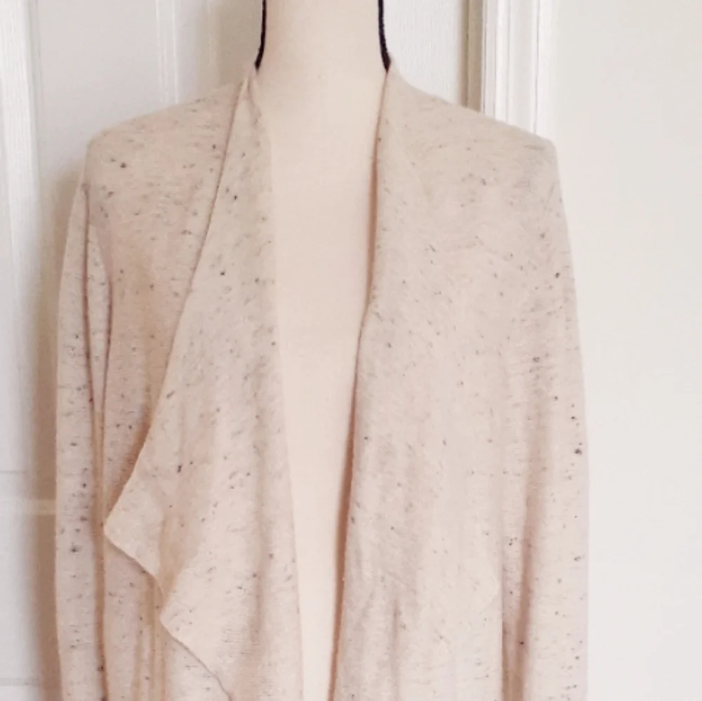 Eileen Fisher Ecru Peppered Open Front Wool Blend Cardigan